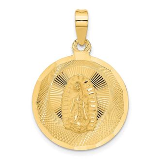 Diamond2Deal 14k Yellow Gold Polished Diamond-Cut Lady Of Guadalupe Circle Pendant