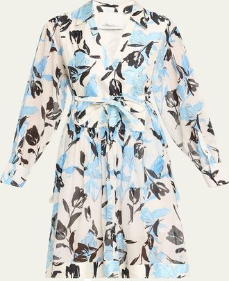 3.1 Phillip Lim Joyful Tulips Long-Sleeve Shirt Dress with Waist Tie