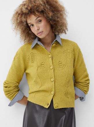 Contemporaine Womens Touch of wool embossed flowers Cardigan Sweater