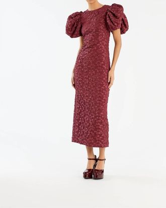 Rotate Jacquard Midi Puffy Dress In Zinfandel