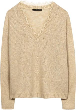 Luisa Cerano V-hals Trui met Lange Mouwen - Dames - V-hals truien - Beige - M - Wol - Truien & Vesten