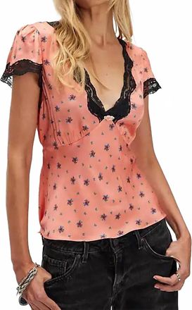 Rixo Karia V-Neck Top In Peonies Ditsy Coral