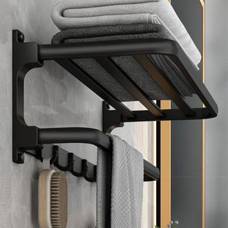 OEM Toallero Sin Taladros - Negro - Toallero De Ba&ntilde;o - Montaje En Pared - Con 5 Ganchos Para Toallas, 58 Cm