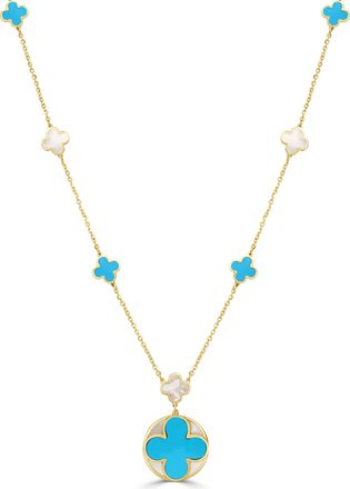 Italian Gold, Inc 14K Yellow Gold Clover Necklace - Mother of Pearl & Turquoise