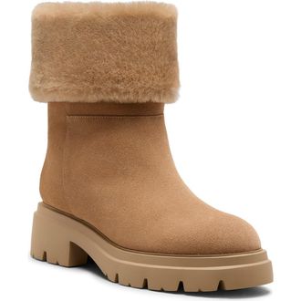 Stuart Weitzman Hudson Genuine Shearling Cuff Bootie in New Camel at Nordstrom, Size 9.5