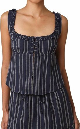 Olivaceous Jaden Ruffle Trim Tie Top In Navy Stripe