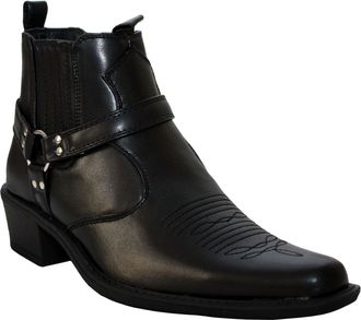 US Brass Us Brass Mens Eastwood Slip On Harness Twin Gusset Western Heel Cuban Ankle Heel Cowboy Boots UK Sizes 7-12 (UK 11, Black)