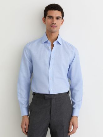 Reiss Soft Blue Lyocell-linen Button-through Shirt Regular-fit, 155