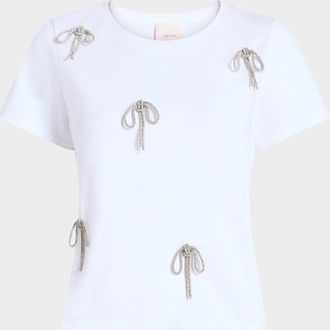 Cinq &agrave; Sept Corded Rhinestone Bow Shrunken Tee