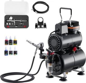 OEM Kit De Aer&oacute;grafo Con Compresor De Aire 1/6 Hp Compresor De Aer&oacute;grafo De Doble Acci&oacute;n Con 3 Boquillas, Manguera, 4 Pinturas Acr&iacute;licas, Kit De Pintura P
