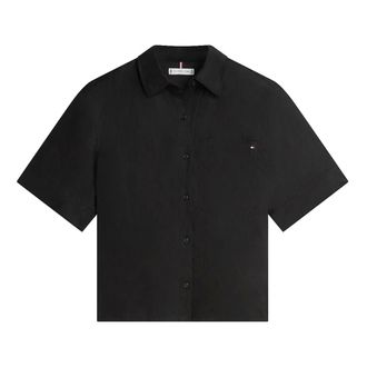 Tommy Hilfiger Shirts, female, Black, Size: XS Short-Sleeve Linen Shirt