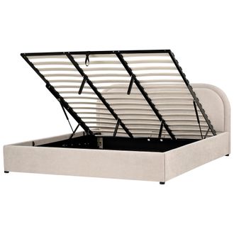 Beliani Cama Moderna Con Almacenaje De Tela Beige 180 X 200 Cm Quillien