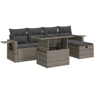 vidaXL Set De Muebles De Jard&iacute;n 6 Pzas Y Cojines Rat&aacute;n Sint&eacute;tico Gris Vidaxl