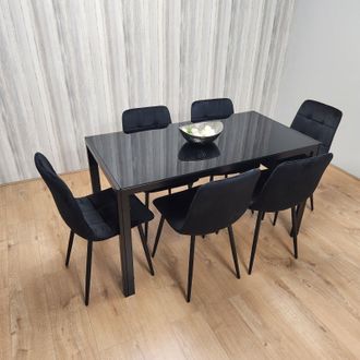 Kosy Koala Black Kitchen Dining Table And 6 Black Tufted Velvet Chairs Set Of 6 Dining Room Furniture