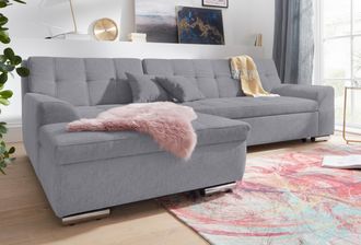 Domo Collection Ecksofa »Aversa, moderne Steppung im Sitz und Rücken, geschwungene Armlehnen,« L-Form, wahlweise mit Bettfunktion