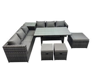 Fimous 9 Seater Outdoor Corner Sofa Set Garden Rattan Furniture Set in Dark Grey