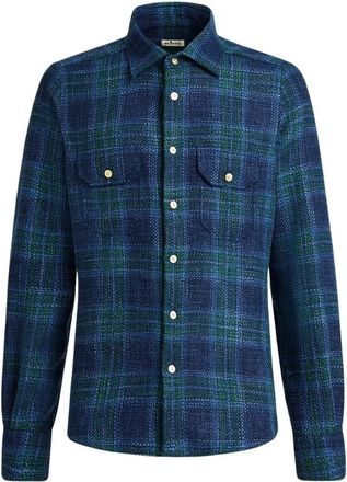 Kiton Tartan wolblend overhemd - Heren - Casual Overhemden - Blauw - 4XL - Wol - Overhemden