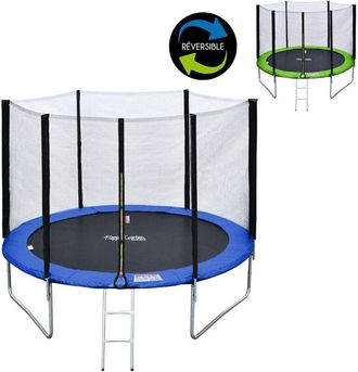 Happy Garden Pack Premium Cama El&aacute;stica De 305cm Reversible Verde/azul Adela&iuml;de + Red De Seguridad + Escalera + Funda + Kit De Anclaje