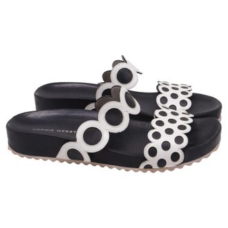 Sophia Webster Perforated Slide Sandals in Black and White Leather