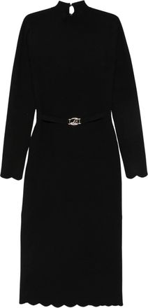 Twin-Set Black Ribbed Viscose-Blend High Neck Midi Dress