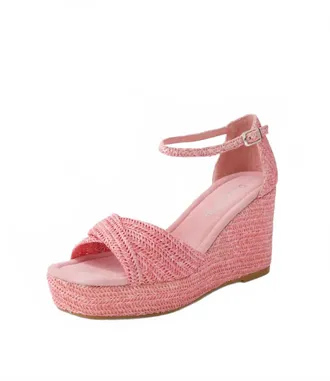 Django & Juliette Womens Buckled Ankle Strap Wedge Sandals In Pink Raffia