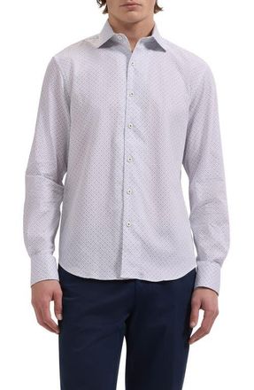 Bugatchi Alvin Shaped Fit Geo Print Button-Up Shirt in White at Nordstrom, Size Xxx-Large