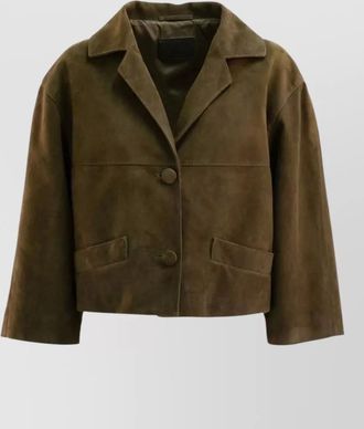 Prada cropped suede jacket notched lapel pockets