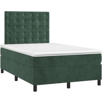 vidaXL Vidaxl - Cama Box Spring Colch&oacute;n Y Led Terciopelo Verde Oscuro 120x200cm