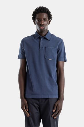Moncler Garment-Dyed Pique Cotton Polo - Blue