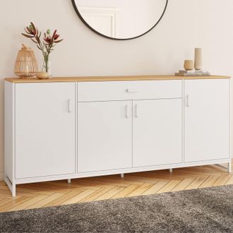 IDMarket Aparador Washington Xxl De 180 Cm Con 4 Puertas Y 1 Caj&oacute;n, Madera Y Blanco