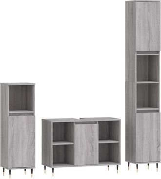 vidaXL Vidaxl - Set De Muebles De Ba&ntilde;o 3 Pzas Madera Contrachapada Gris Sonoma