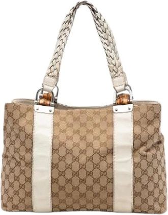 Gucci Pre-owned Handbags, female, Beige, Size: ONE SIZE Pre-owned Canvas Tote
