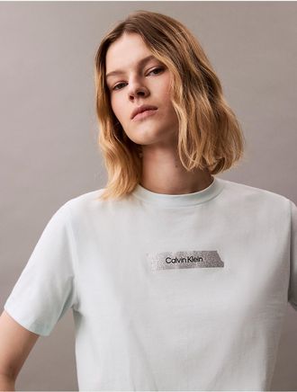 Calvin Klein Jeans Calvin Klein Womens Glitter Logo Classic T-Shirt - Blue - XS