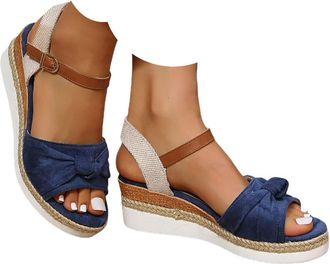 Generic Orthopedic Wedge Sandals For Women UK with Ankle Strap Arch Support Open Toe Shoes Mid Heel Bowknot Straps Espadrilles Non-Slip Summer Casual Beach Da