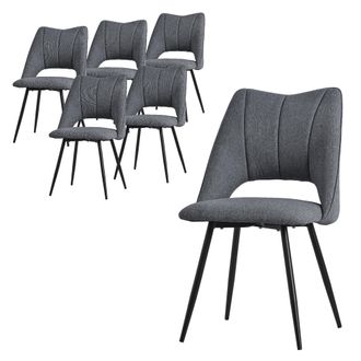 ML Design Ml-design - Set 6x Sillas De Comedor Gris Con Respaldo Asiento De Poli&eacute;ster Tapizado Con Patas De Metal Negro Sill&oacute;nes Ergon&oacute;micos De Dise&ntilde;o Moderno P