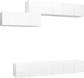 vidaXL Set De Muebles De Sal&oacute;n Tv 7 Piezas Madera De Ingenier&iacute;a Blanco Vidaxl