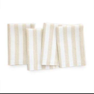 Solino Home Linen Dinner Napkins Set of 4, 20 x 20 Inch for Dining Table, Holiday and Everyday Table Decor - Sorrento Stripe in Natural And White at
