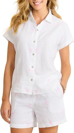 Tommy Bahama Coastalina Embroidered Linen Button-Up Shirt in Cyber Light at Nordstrom, Size X-Small