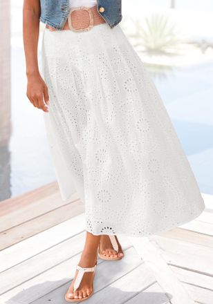 Buffalo Maxirock BUFFALO, Damen, Gr. 34, weiss (wei&szlig;), Web, Obermaterial: 100% Baumwolle. Futter: 100% Viskose, unifarben, figurumspielend kn&ouml;chelfrei, R&ouml;cke 