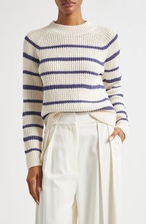 Vince Rib Stripe Crewneck Sweater in Pampas/dk Peri at Nordstrom Rack, Size Xx-Small