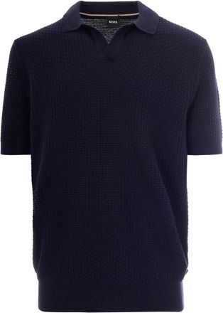 HUGO BOSS Blue Solid Shirt Collar Polo