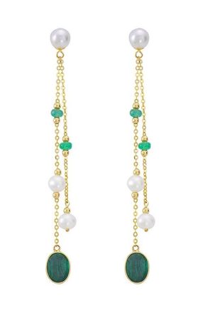 Effy 14K Yellow Gold Emerald,Fresh Water Pearl & Malachite Linear Drop Earrings in 14K Gold at Nordstrom