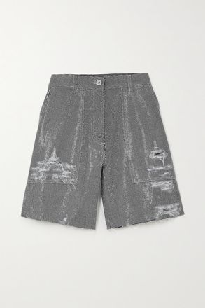 J.W.Anderson Shorts In Denim Effetto Invecchiato Con Decorazioni - Grigio