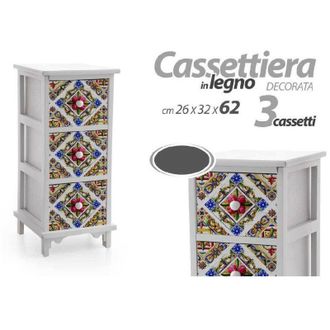 Trade Shop Trade Shop Traesio - Kaela - Cassettiera 3 Cassetti Comodino Cucina Bagno Camera Letto Legno 62x26x32cm 829390