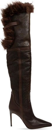 Dsquared2 Laarzen met hak en bont - Dames - Over de knie laarzen - Bruin - 37 1/2 EU - Leer - Schoenen