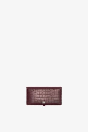 Ganni Burgundy Red Sue Long Slim Wallet in Croco
