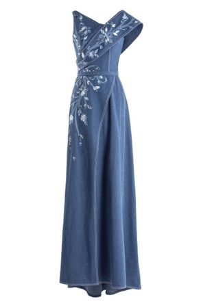 Saiid Kobeisy Denim Dress With Printed Embroidery