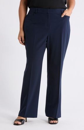Tahari by ASL Bird Eye Straight Leg Pants in New Navy at Nordstrom, Size 14 W