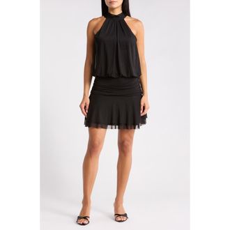 Madden Girl Halter Neck Tiered Minidress in Black at Nordstrom Rack, Size X-Large