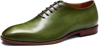 Generic Mens Pointed Toe Faux Leather Wedding Dress Shoes Low Block Heel Formal Shoes Lace Up Casual Shoe,Green,8.5 UK